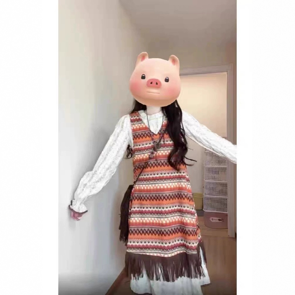 ボーダー服 ボーダー服 民族調フリンジボーダーワンピース