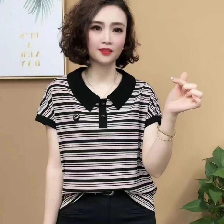 ボーダー服 ボーダー服 上品クラシック襟付きボーダーポロ