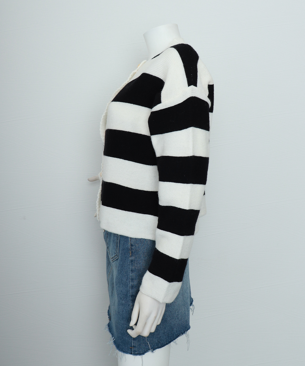 ボーダー服 ボーダー柄ニットカーディガン長袖体型カバー