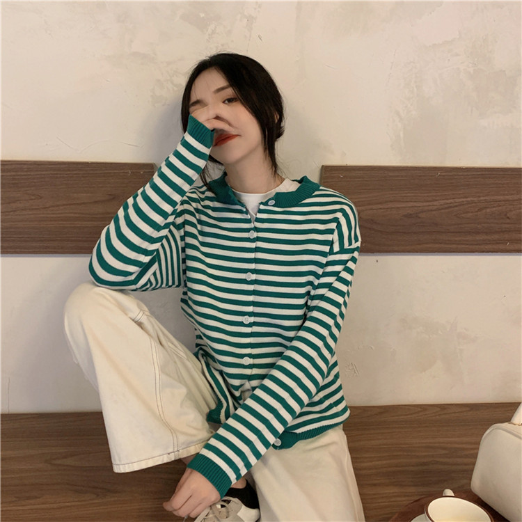 ボーダー服 大人可愛いボーダーニットカーディガン