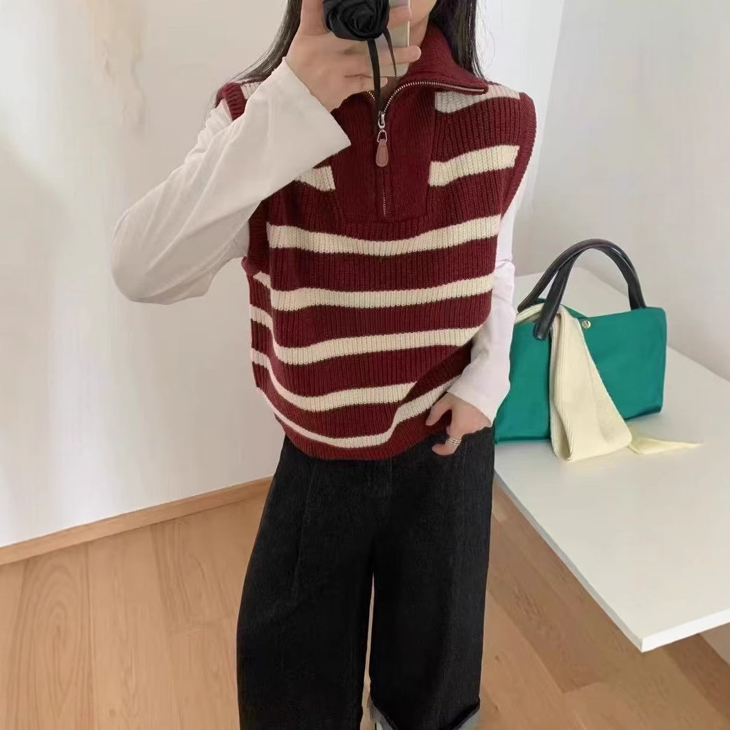 ボーダー服 ハーフジップ ボーダーベスト