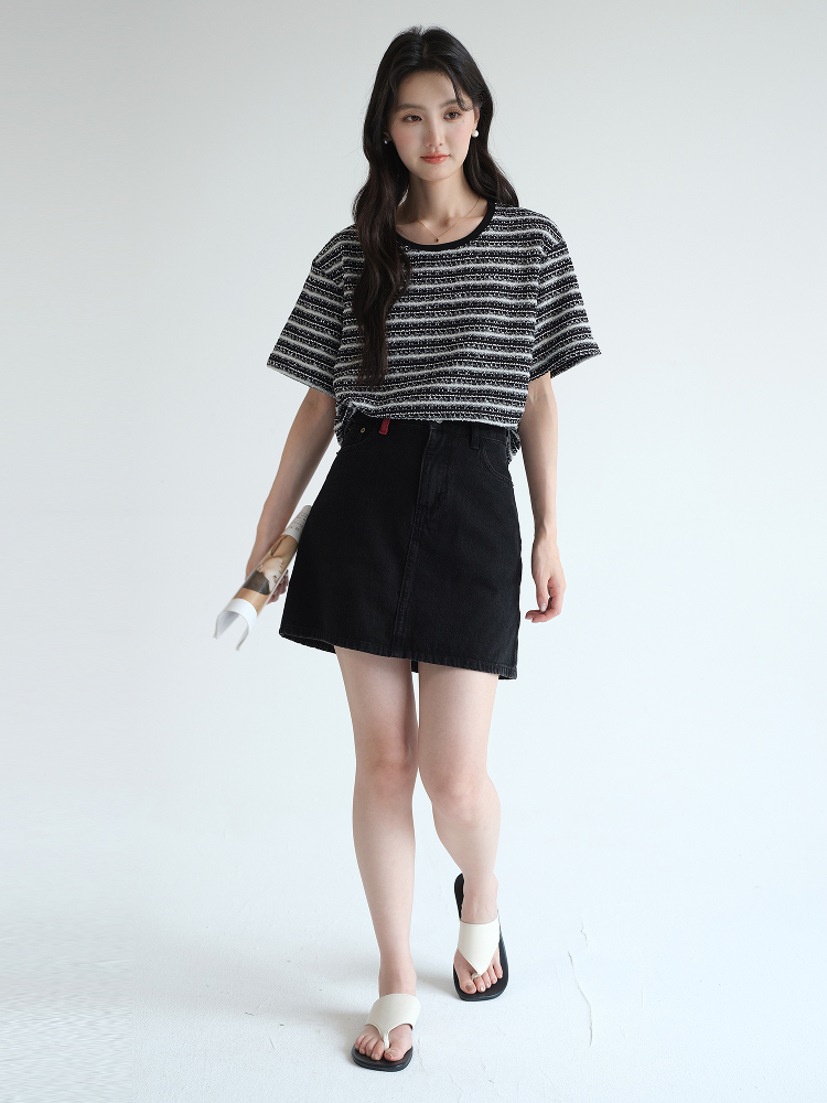 ボーダー服 ざっくり編み目ボーダーカットソー