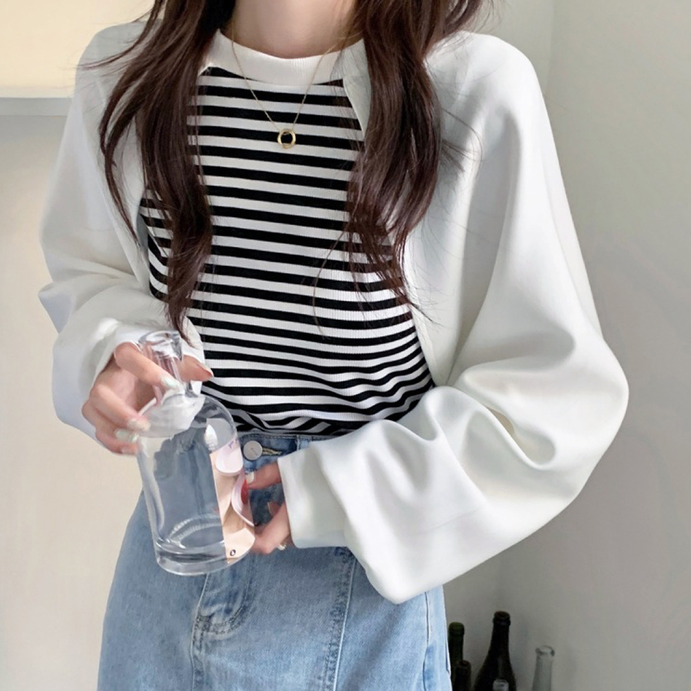 ボーダー服 ボーダー柄ドッキング長袖カットソー