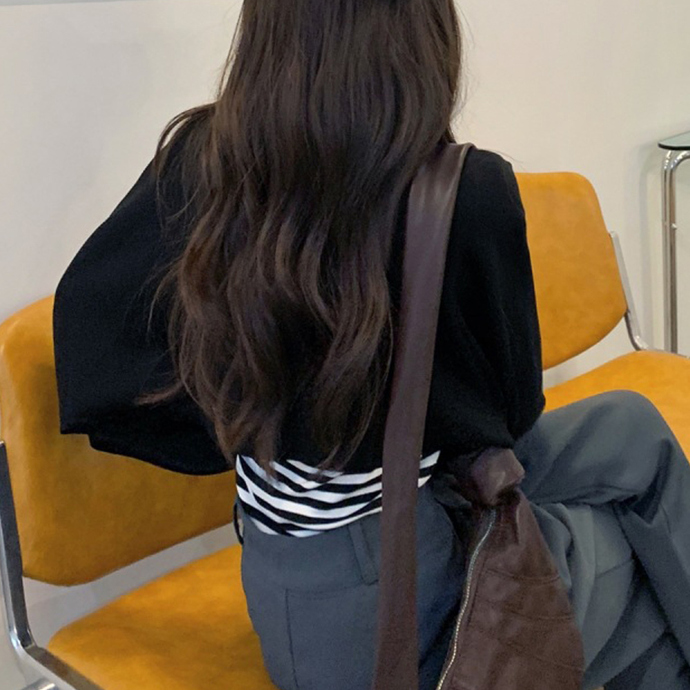 ボーダー服 ボーダー柄ドッキング長袖カットソー