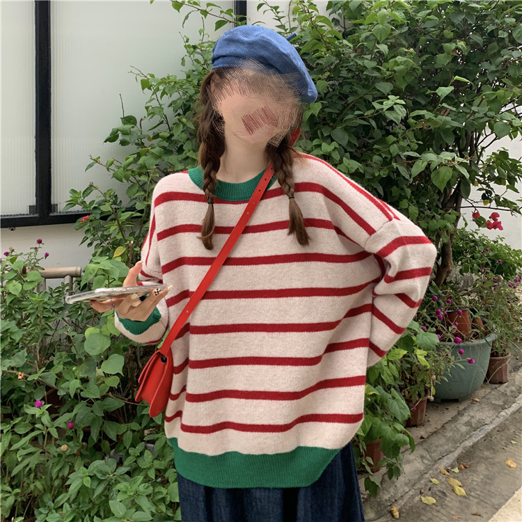 ボーダー服 ボーダーニットセーター レディース ゆったりリラックス風トップス