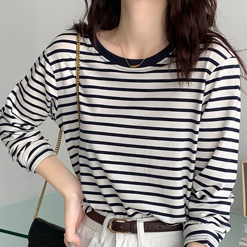 ボーダー服 ボーダー柄長袖カットソー春秋レディース