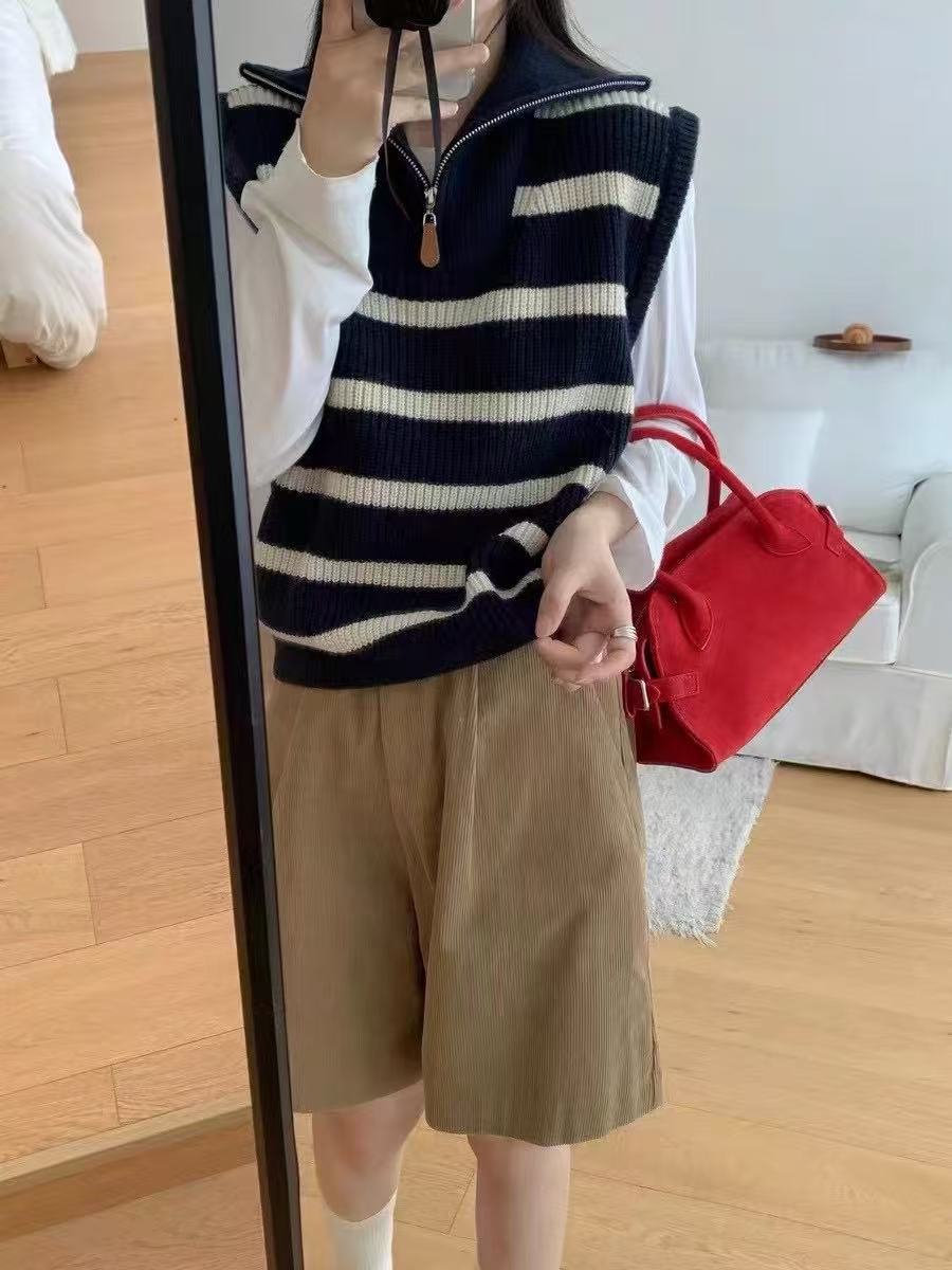 ボーダー服 ハーフジップ ボーダーベスト