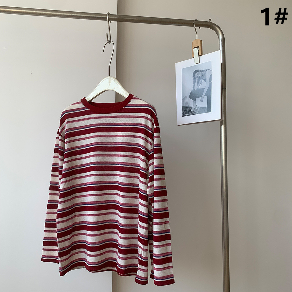 ボーダー服 2025新作 マルチボーダー柄長袖シャツ レディース春秋