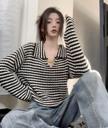 ボーダー服 秋冬レディースボーダーニットセーター長袖トップス