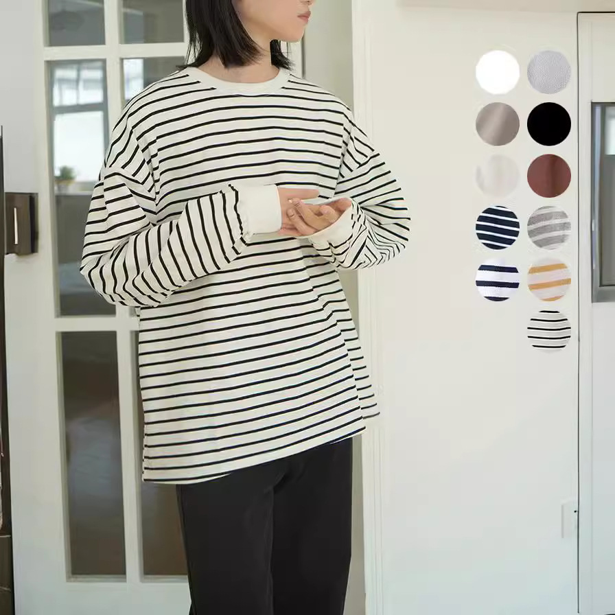 ボーダー服 秋新作 ボーダー柄プルオーバー ゆったりシルエット