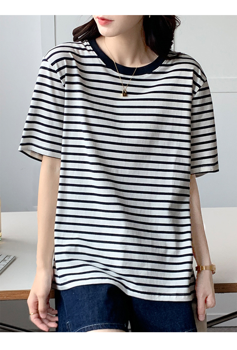 ボーダー服 リブネック 爽やかボーダー半袖
