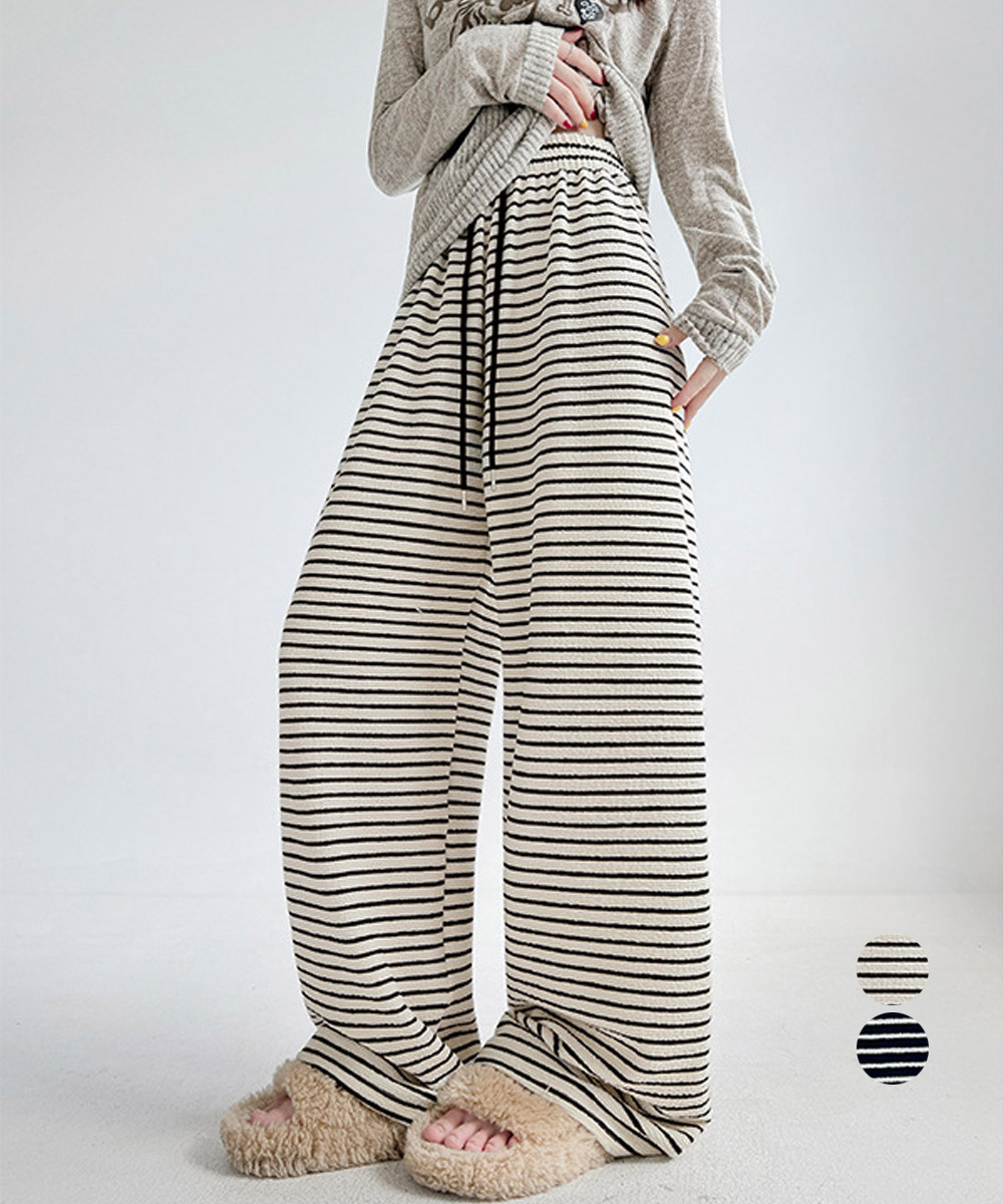 ボーダー服 ボーダー柄イージーパンツ ロング丈 体型カバー ワイドシルエット