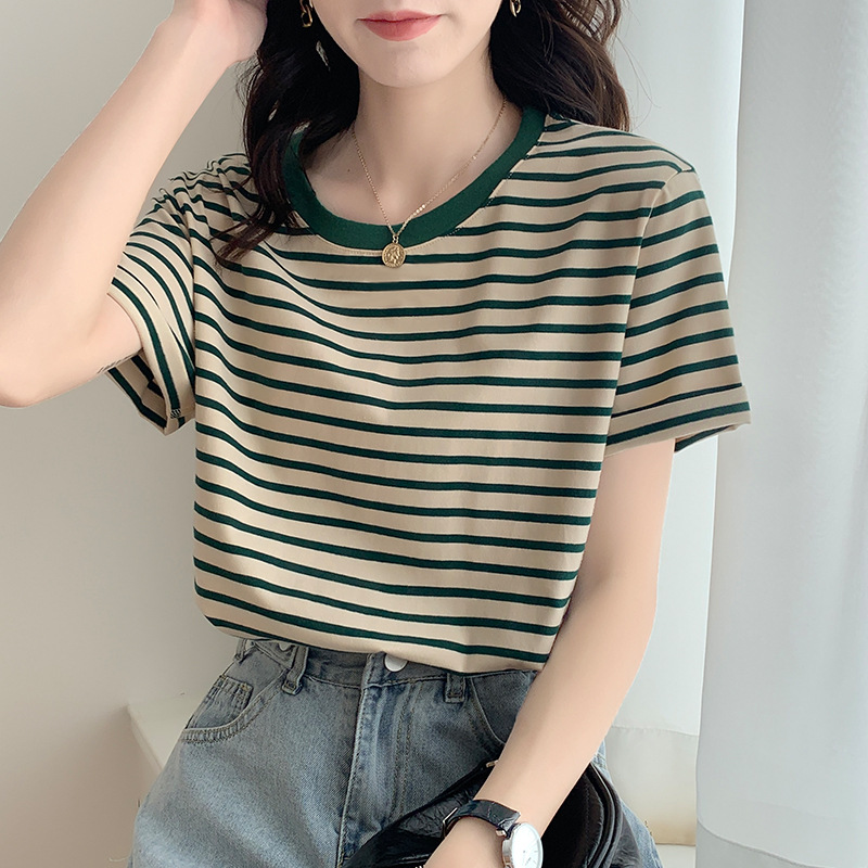 ボーダー服 リブネック 爽やかボーダー半袖