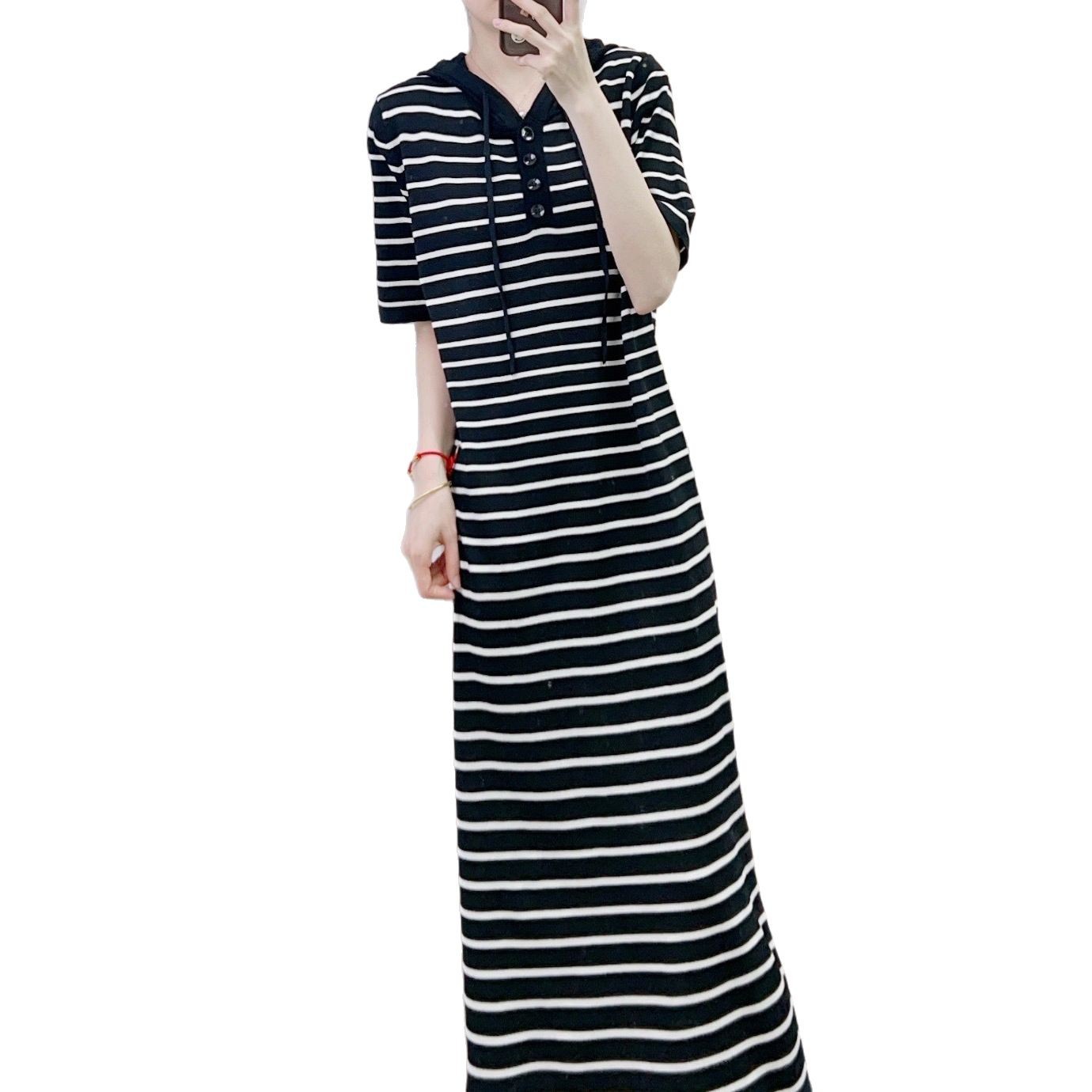 ボーダー服 ボーダー服 フード付きボーダーニットワンピース