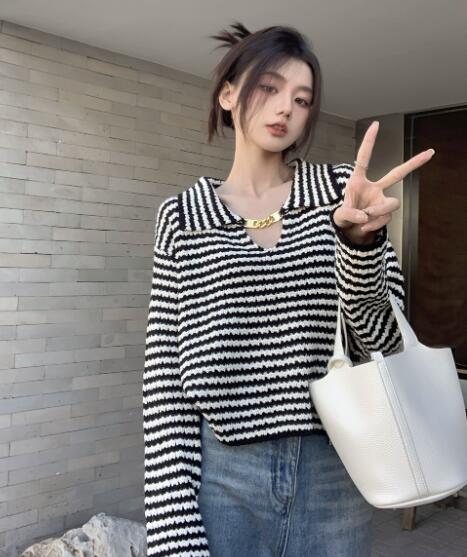 ボーダー服 秋冬レディースボーダーニットセーター長袖トップス