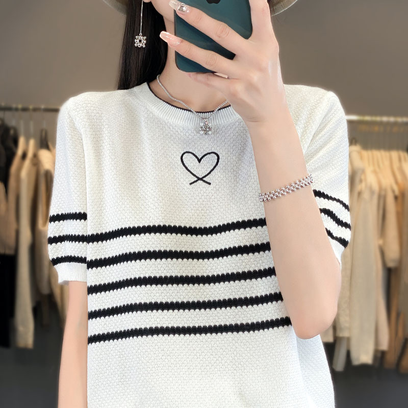 ボーダー ハートモチーフ ボーダーニットＴシャツ