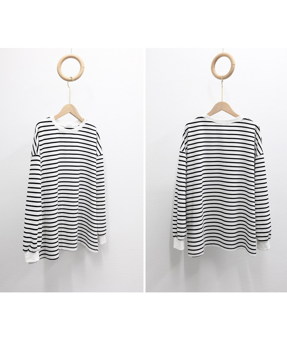 ボーダー服 ボーダー長袖シャツ レディース ゆったりロング丈