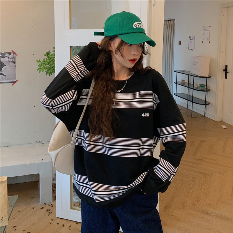 ボーダー服 新作レディース大きめボーダートレーナー