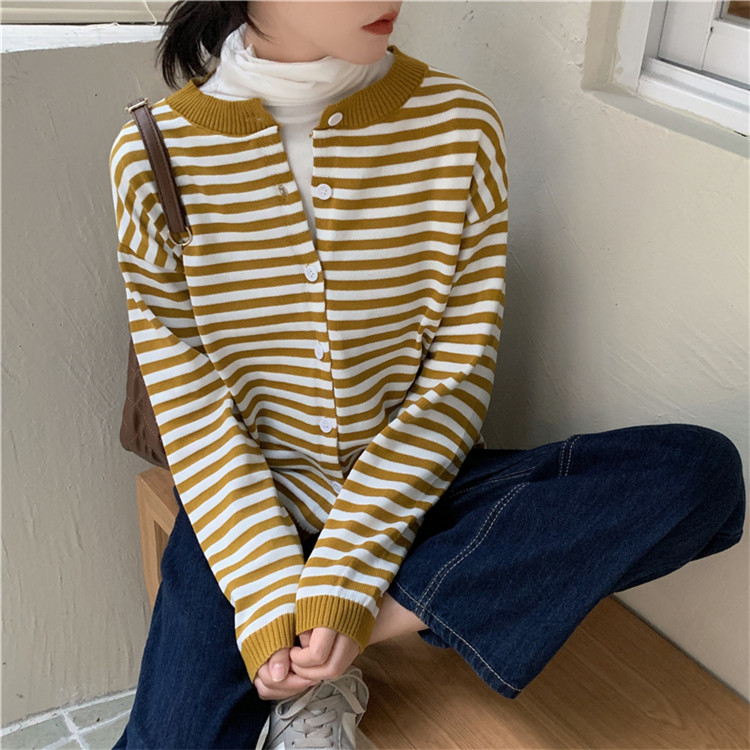 ボーダー服 大人可愛いボーダーニットカーディガン