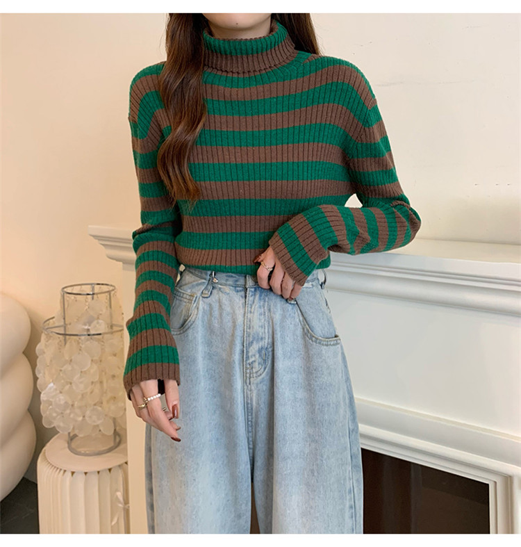 ボーダー服 着まわし抜群ボーダータートルネックニットセーター