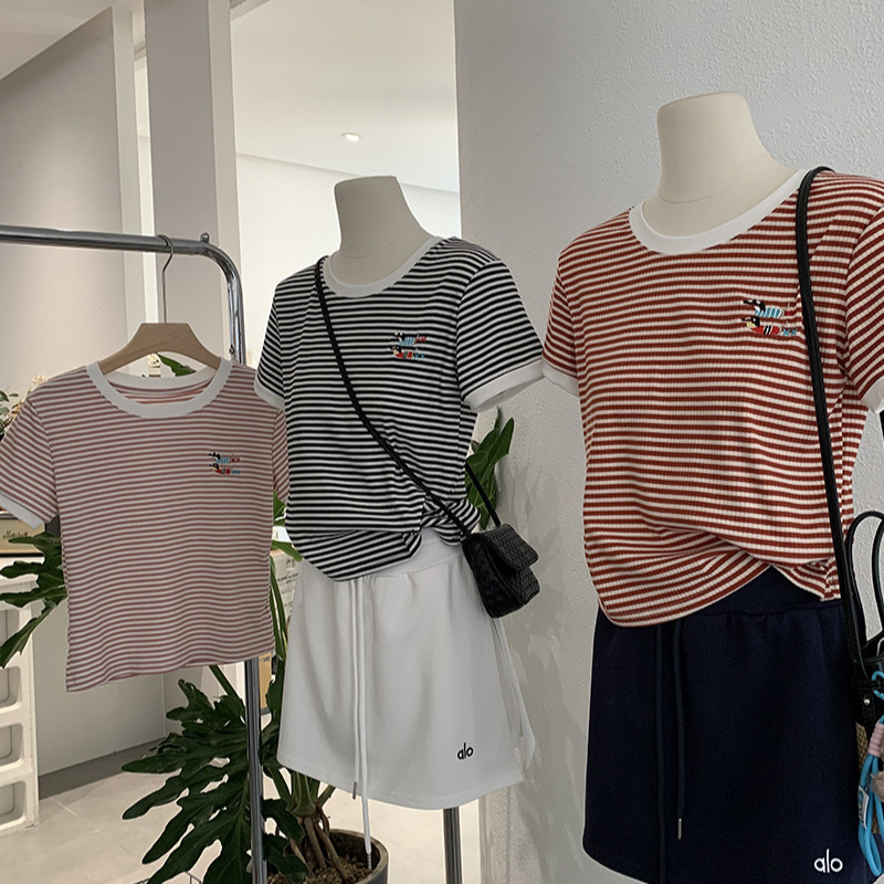 ボーダー服 小さな刺繍付きボーダーＴシャツ