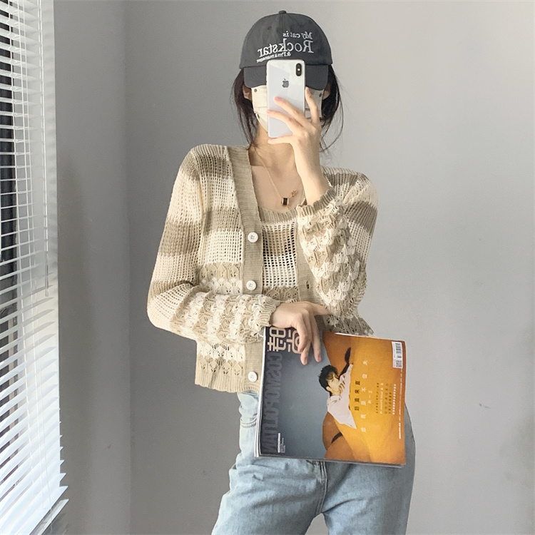 ボーダー服 ボーダー柄ニットカーディガン二点セット秋冬