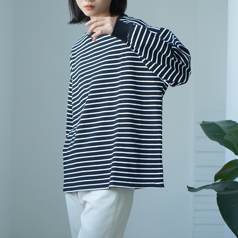 ボーダー服 秋新作 ボーダー柄プルオーバー ゆったりシルエット