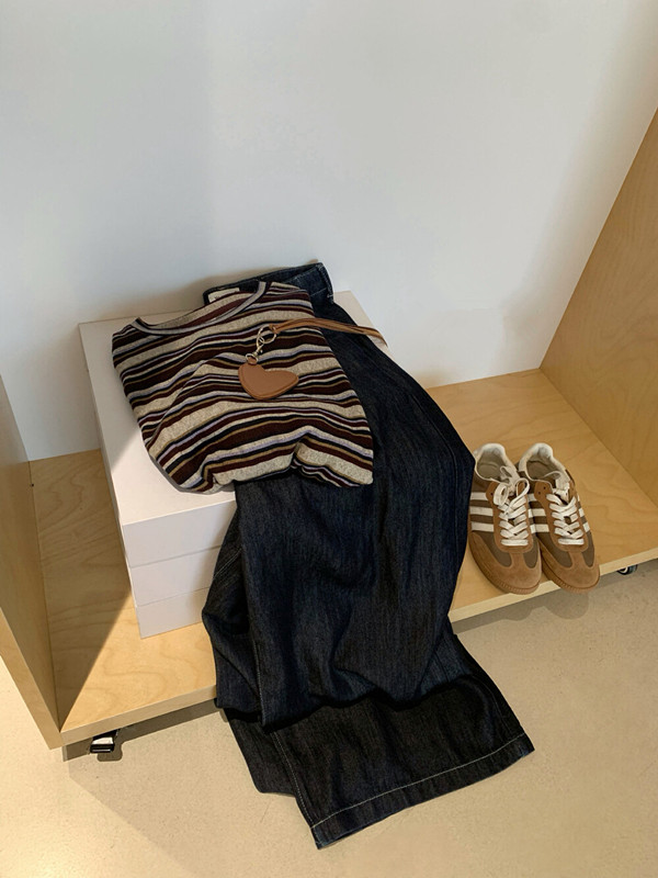 ボーダー服 新作ボーダー柄長袖トップス春秋レディース