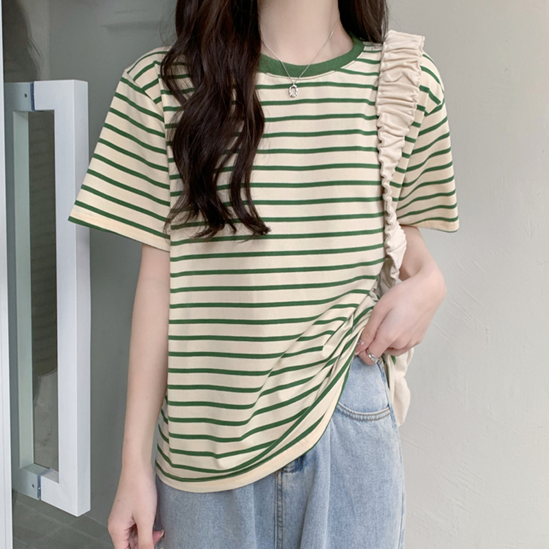 ボーダー ゆったり横縞ベーシックTシャツ