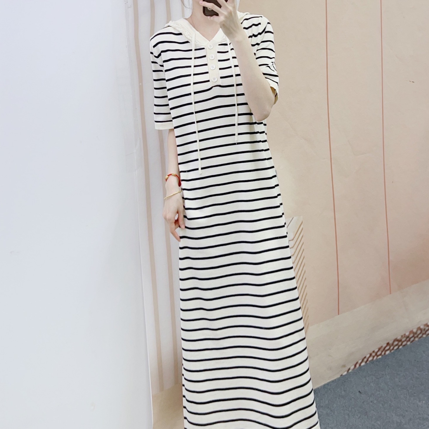 ボーダー服 ボーダー服 フード付きボーダーニットワンピース