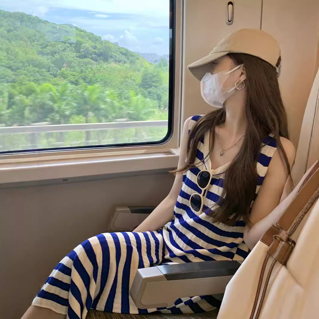 ボーダー服 旅行にぴったりボーダーマキシワンピース