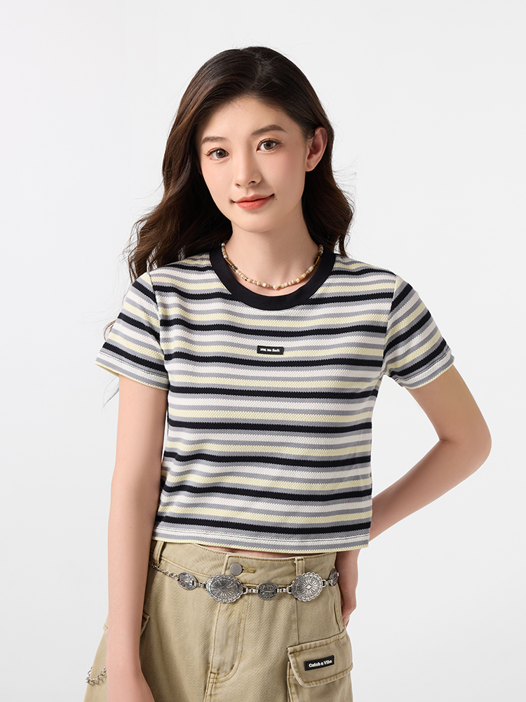 ボーダー服 さわやかショート丈ボーダーティー