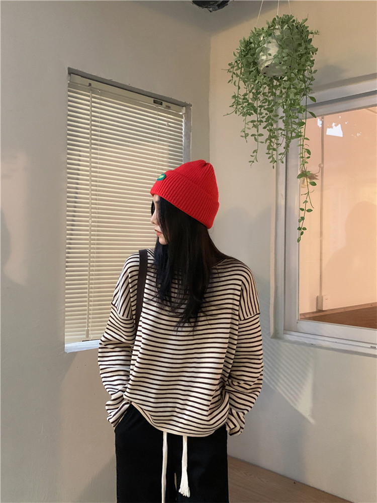 ボーダー服 ロンT ゆったりボーダー丸首ロンT長袖
