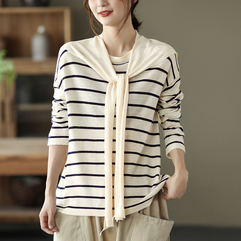 ボーダー服 秋冬新作 レディース 肩かけ風 ボーダー セーター ニット