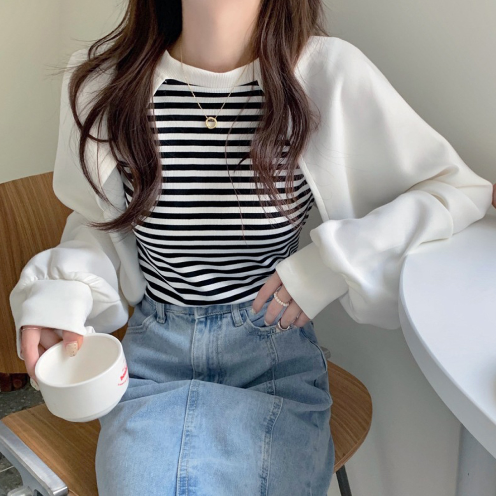 ボーダー服 ボーダー柄ドッキング長袖カットソー