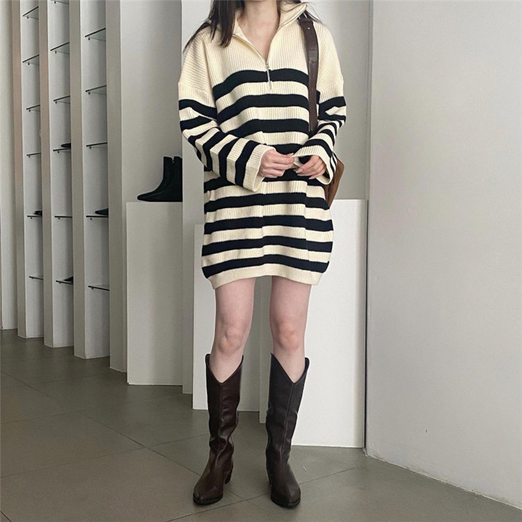 ボーダー服 大人可愛いボーダー柄ニットワンピース