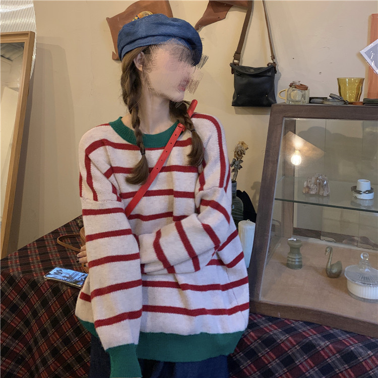 ボーダー服 ボーダーニットセーター レディース ゆったりリラックス風トップス