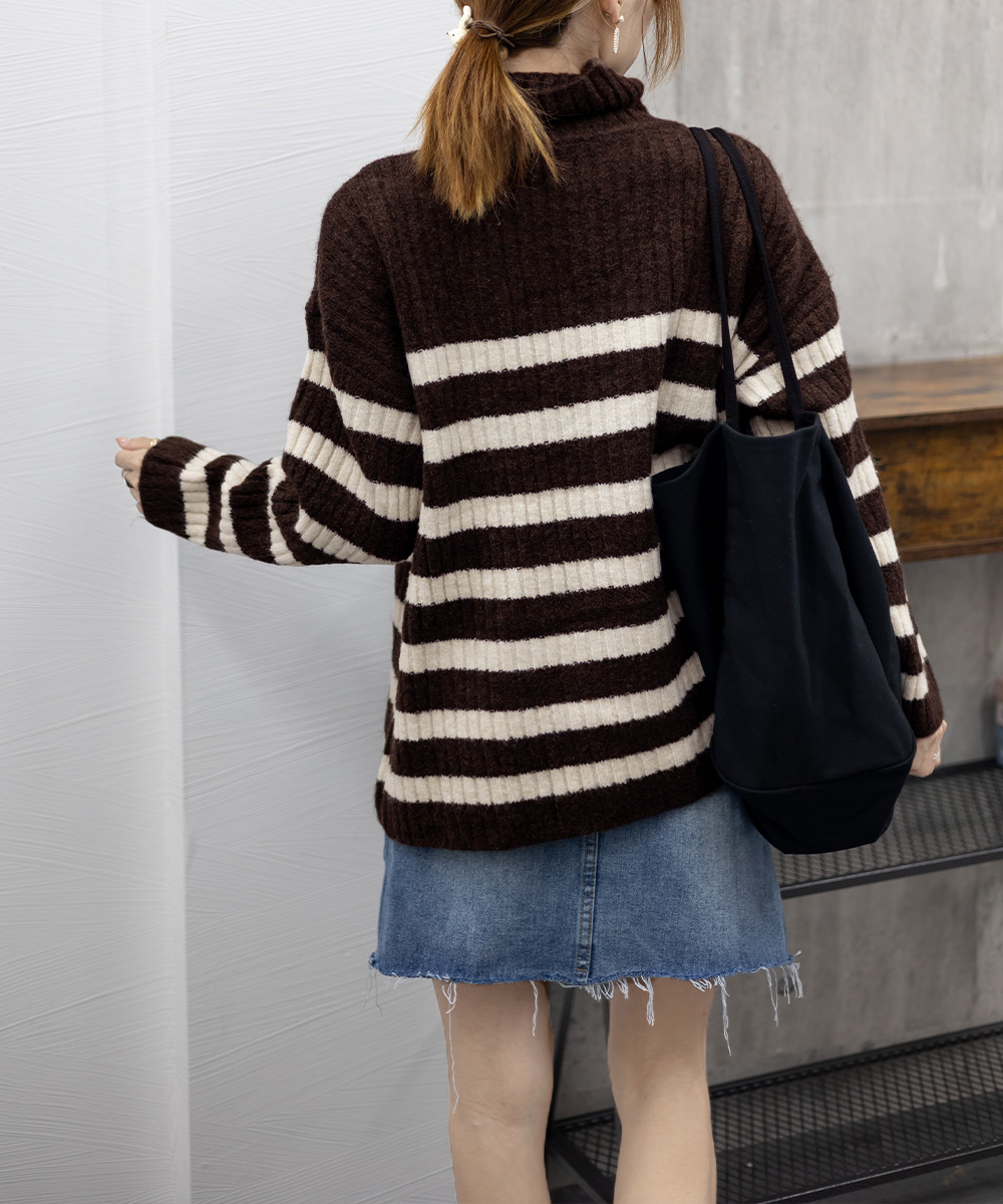 ボーダー服 ボーダーニット タートルネック 暖かセーター