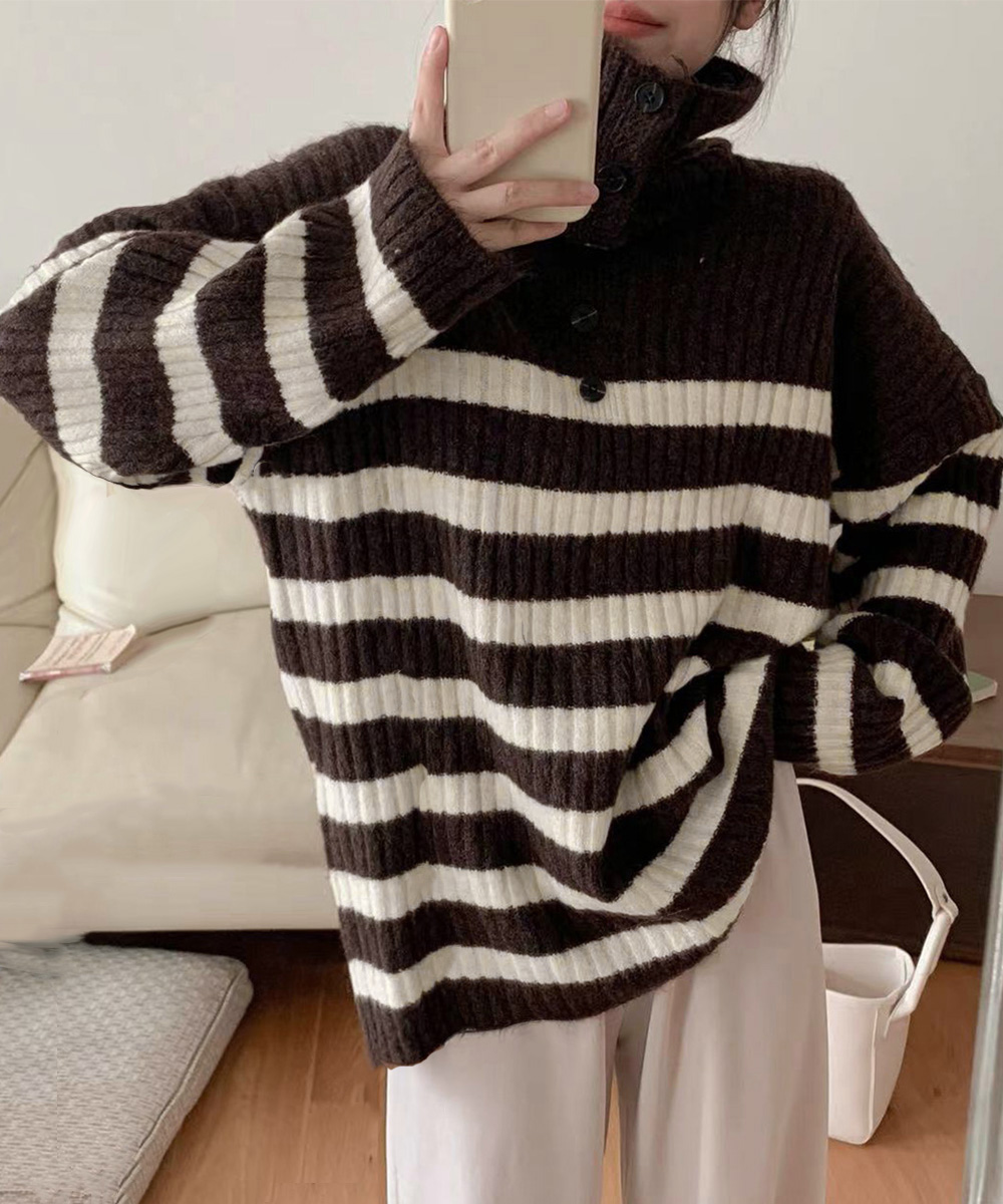 ボーダー服 ボーダーニット タートルネック 暖かセーター