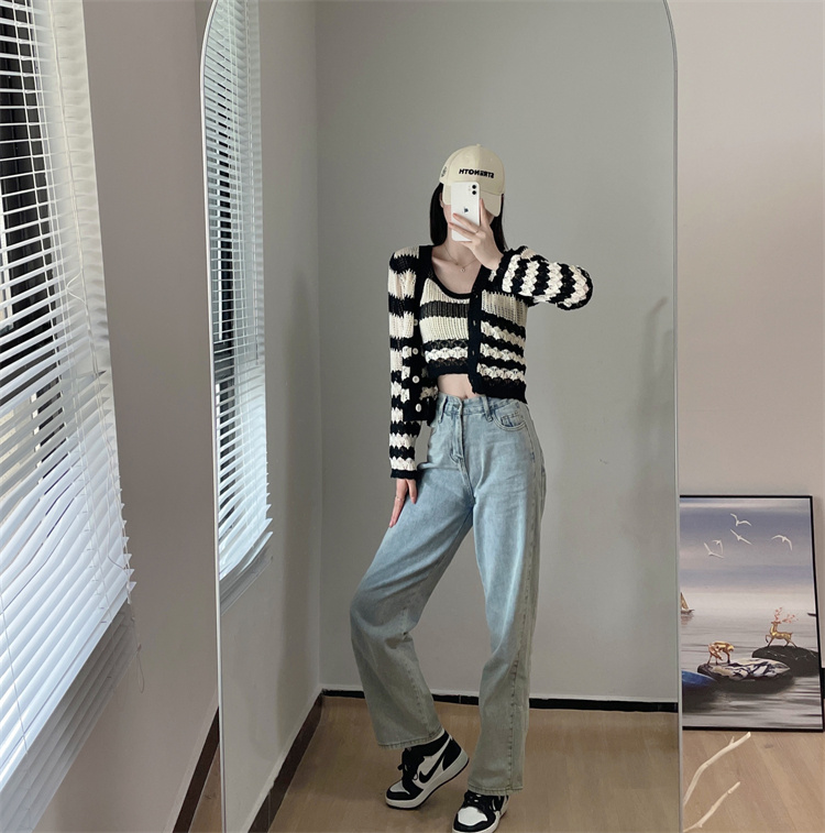 ボーダー服 ボーダー柄ニットカーディガン二点セット秋冬