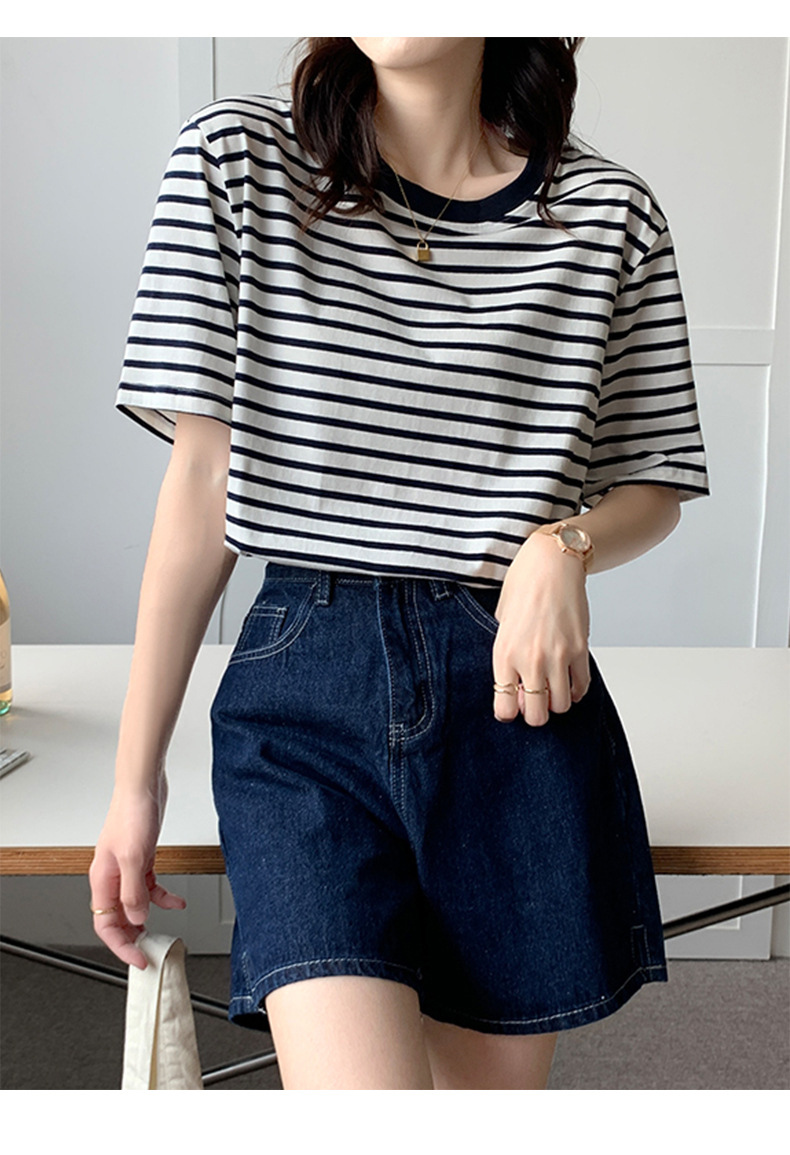 ボーダー服 リブネック 爽やかボーダー半袖