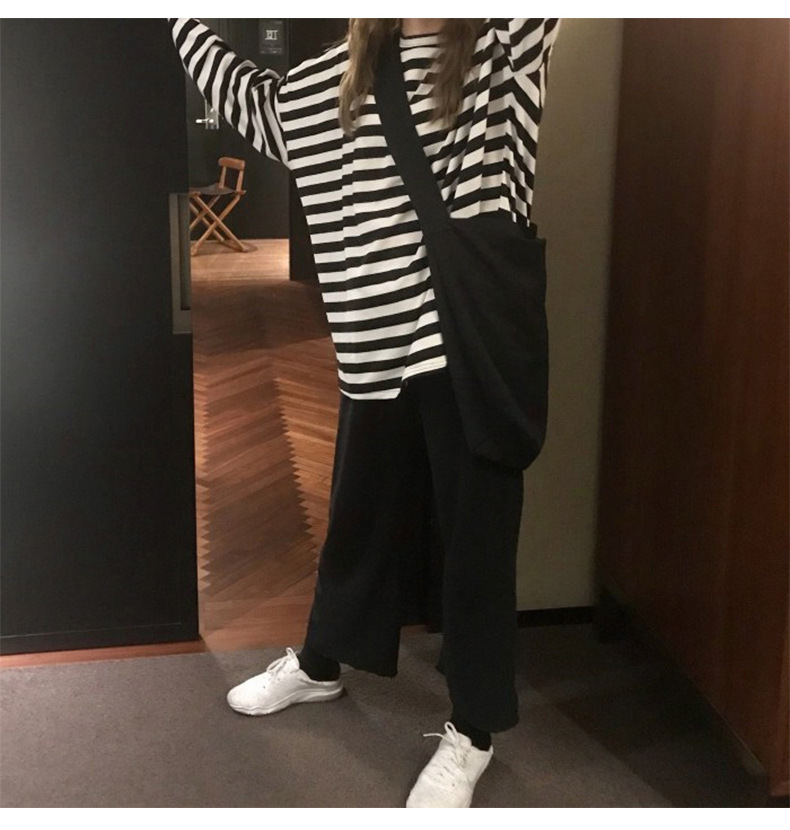 ボーダー服 ボーダー服 ゆったり横縞長袖ティーシャツ