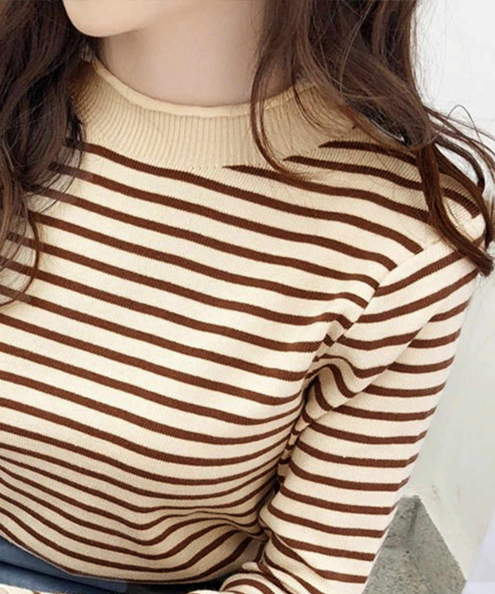 ボーダー服 ボーダー柄長袖ニットトップス