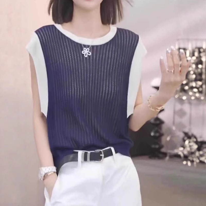 ボーダー服 透かし編みボーダーノースリーブ