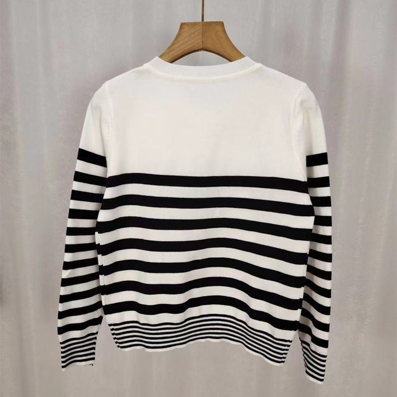 ボーダー服 ボーダー柄カーディガン カラフルボタン丸首ニット