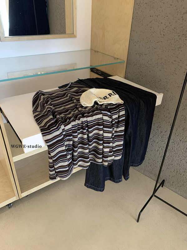 ボーダー服 新作ボーダー柄長袖トップス春秋レディース