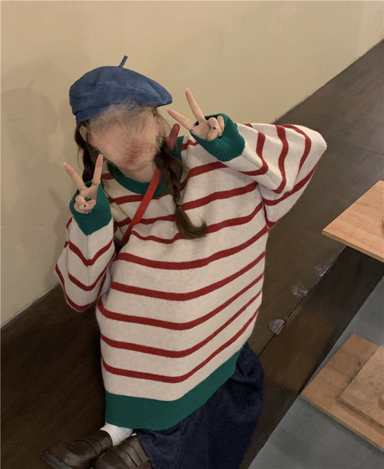 ボーダー服 ボーダーニットセーター レディース ゆったりリラックス風トップス