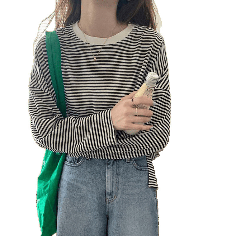 ボーダー服 なめらか肌触り細ボーダー長袖