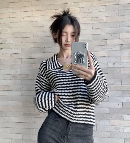 ボーダー服 秋冬レディースボーダーニットセーター長袖トップス