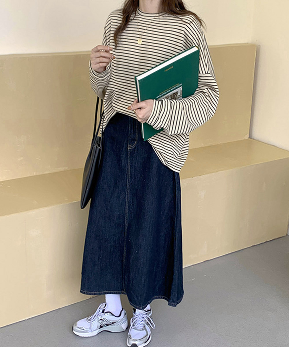 ボーダー服 ボーダー長袖カットソー レディース ゆったり丸首